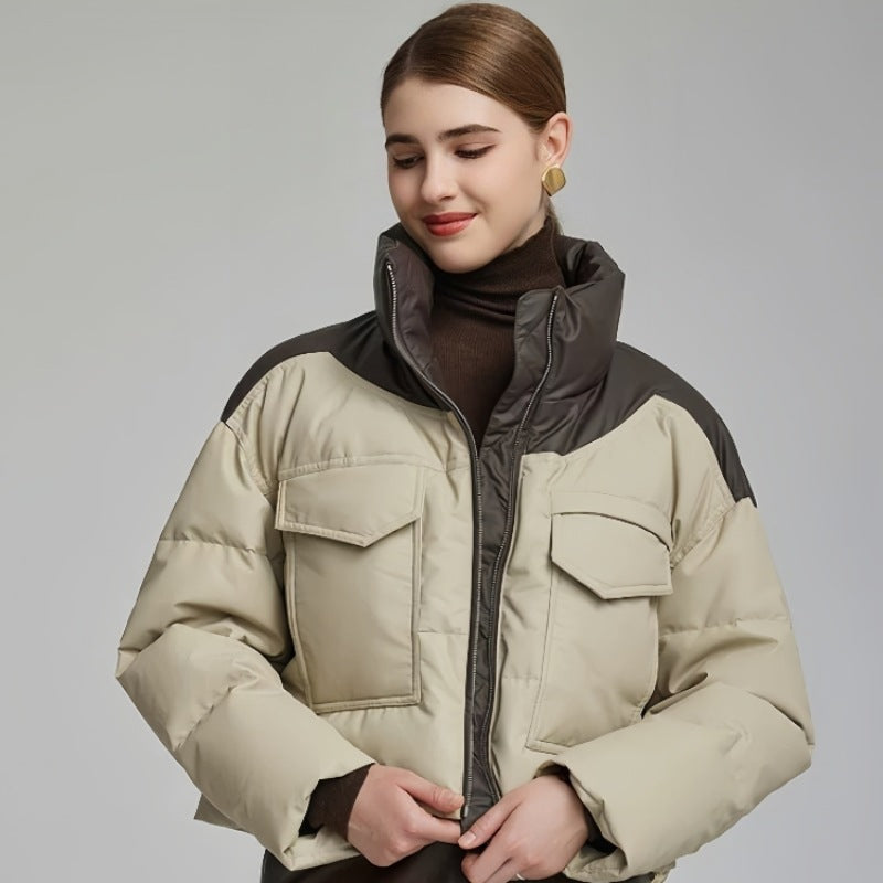 Cotton-padded Short Loose Leather Coat