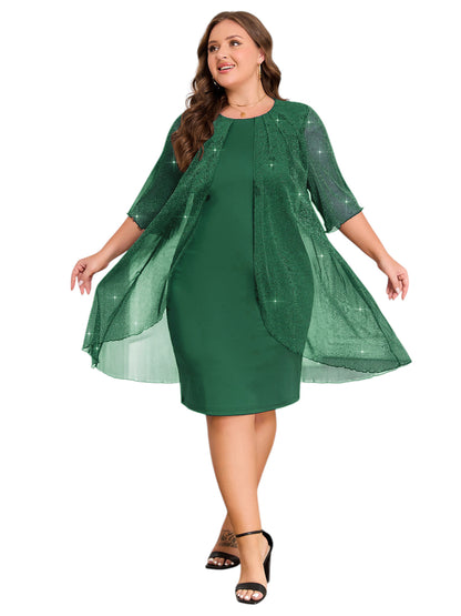 Plus Size Silver Shiny Mesh Elegant Dress