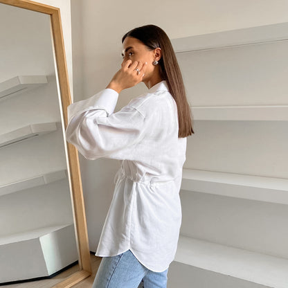 Women's Simple White Cotton And Linen Loose Lapels Shirt