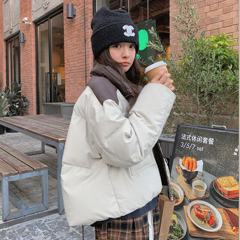 Cotton-padded Short Loose Leather Coat