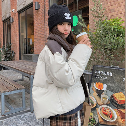 Cotton-padded Short Loose Leather Coat