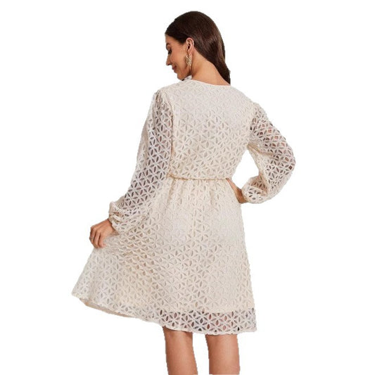Lace Lace-up Graceful And Fashionable Long Sleeve Plus Size Dress