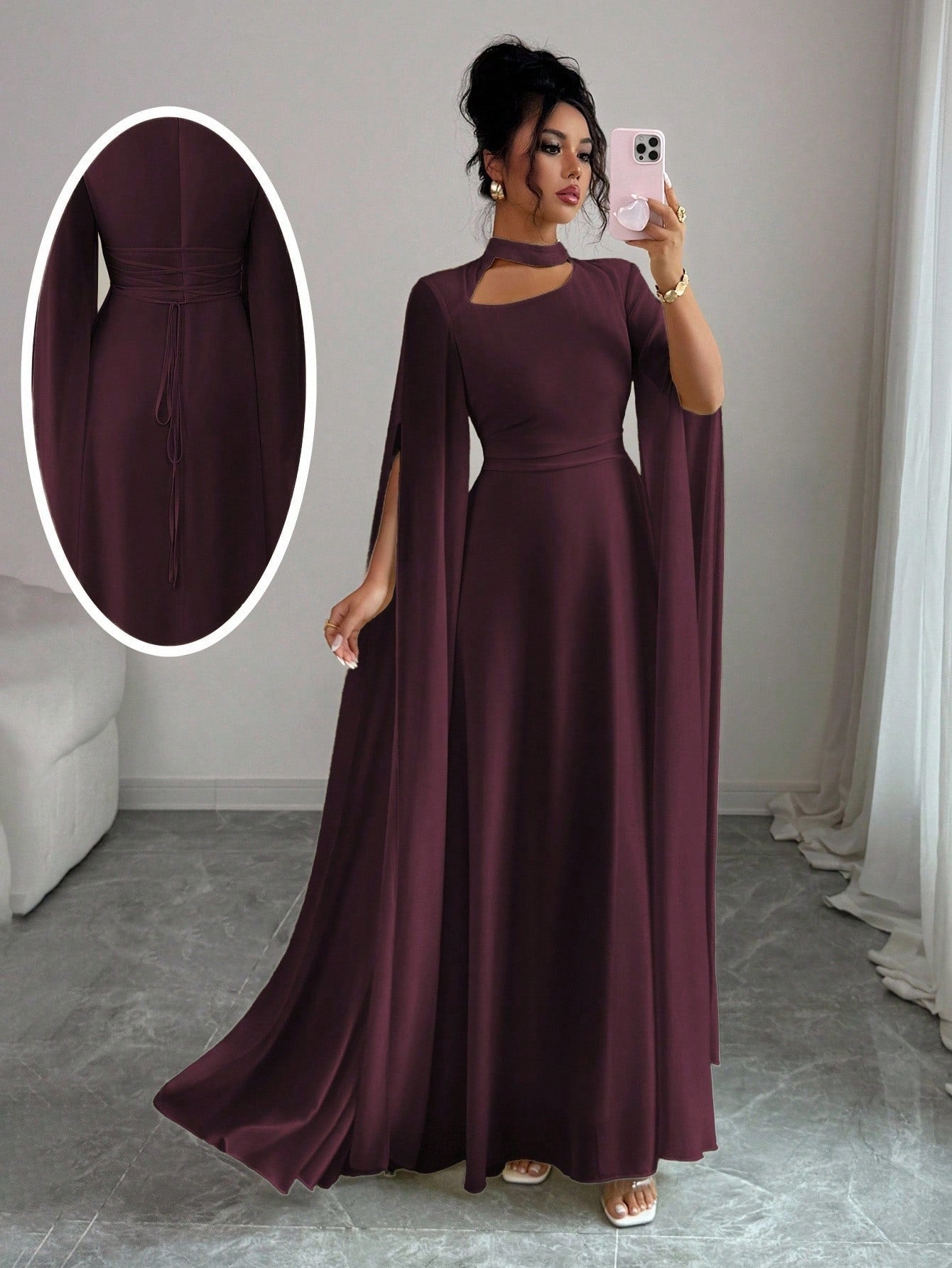 Womens Lace-Up Cloak Fit-and-Flare Dress