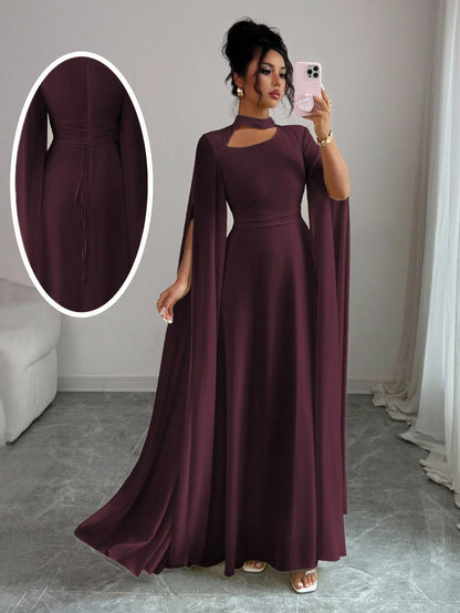 Womens Lace-Up Cloak Fit-and-Flare Dress