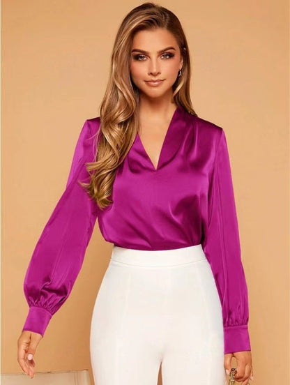 Women's Long-sleeved Satin Shirt