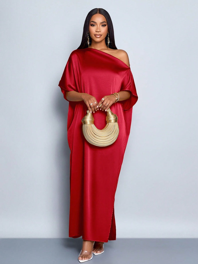 Women's Solid-Color Casual Loose Satin Dress