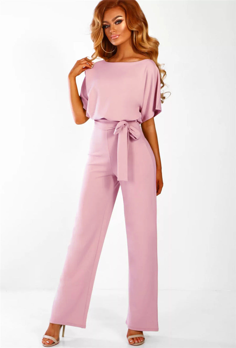 Sexy Women’s Short-Sleeve Straight-Leg Jumpsuit