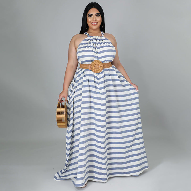 Women's Loose And Casual Plus-Size Striped Printed Dress