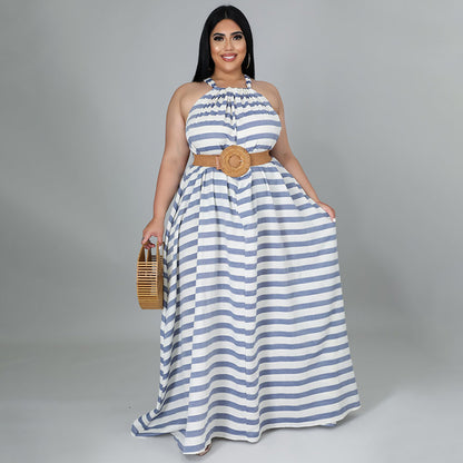 Women's Loose And Casual Plus-Size Striped Printed Dress