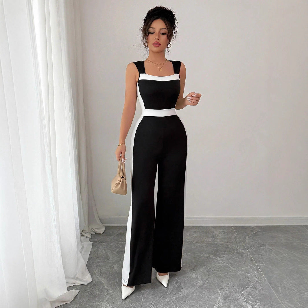 Women's Color-block Sleeveless Wide-leg Jumpsuit