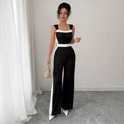Women's Color-block Sleeveless Wide-leg Jumpsuit