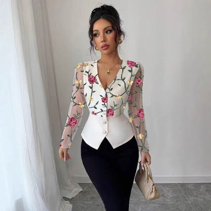 Womens Vintage Lace Elegant Shaped Waist Shirt