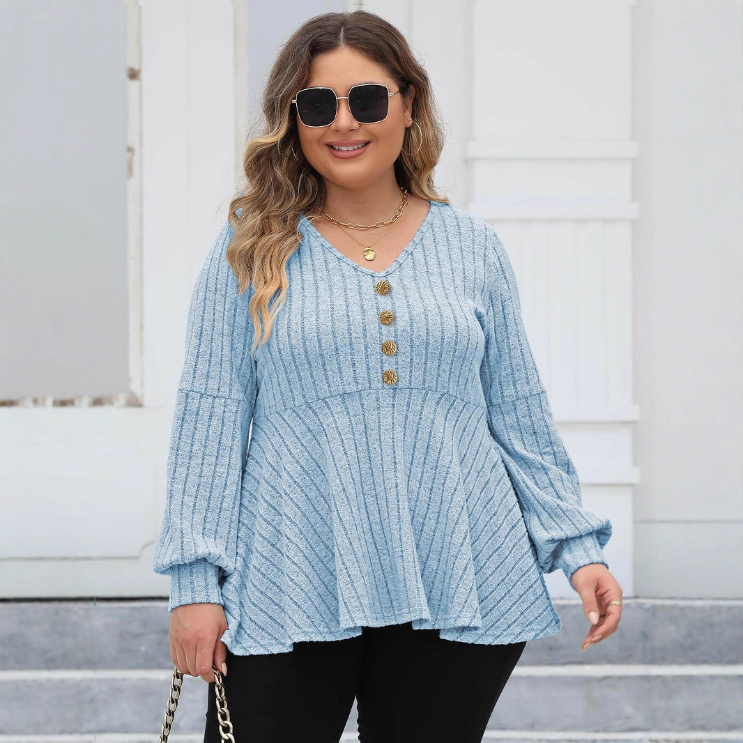 Plus Size Women's Doll Collar Shirt
