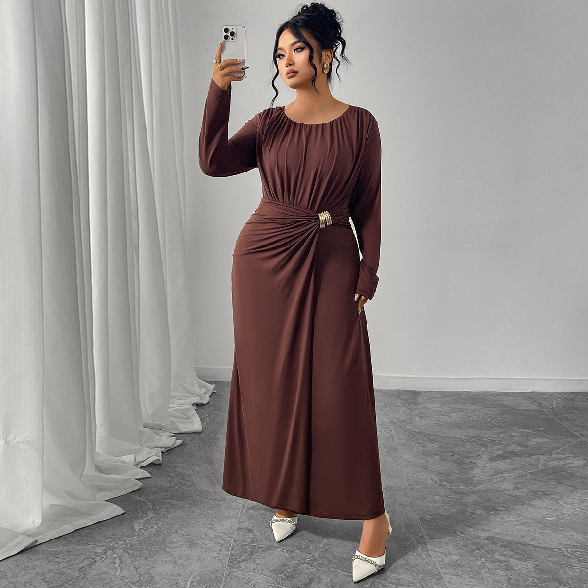 Fashion Coffee Color Dress For Women