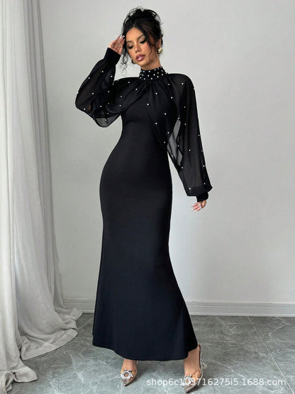 Womens Solid-Color Fashionable Patchwork Bodycon Dress