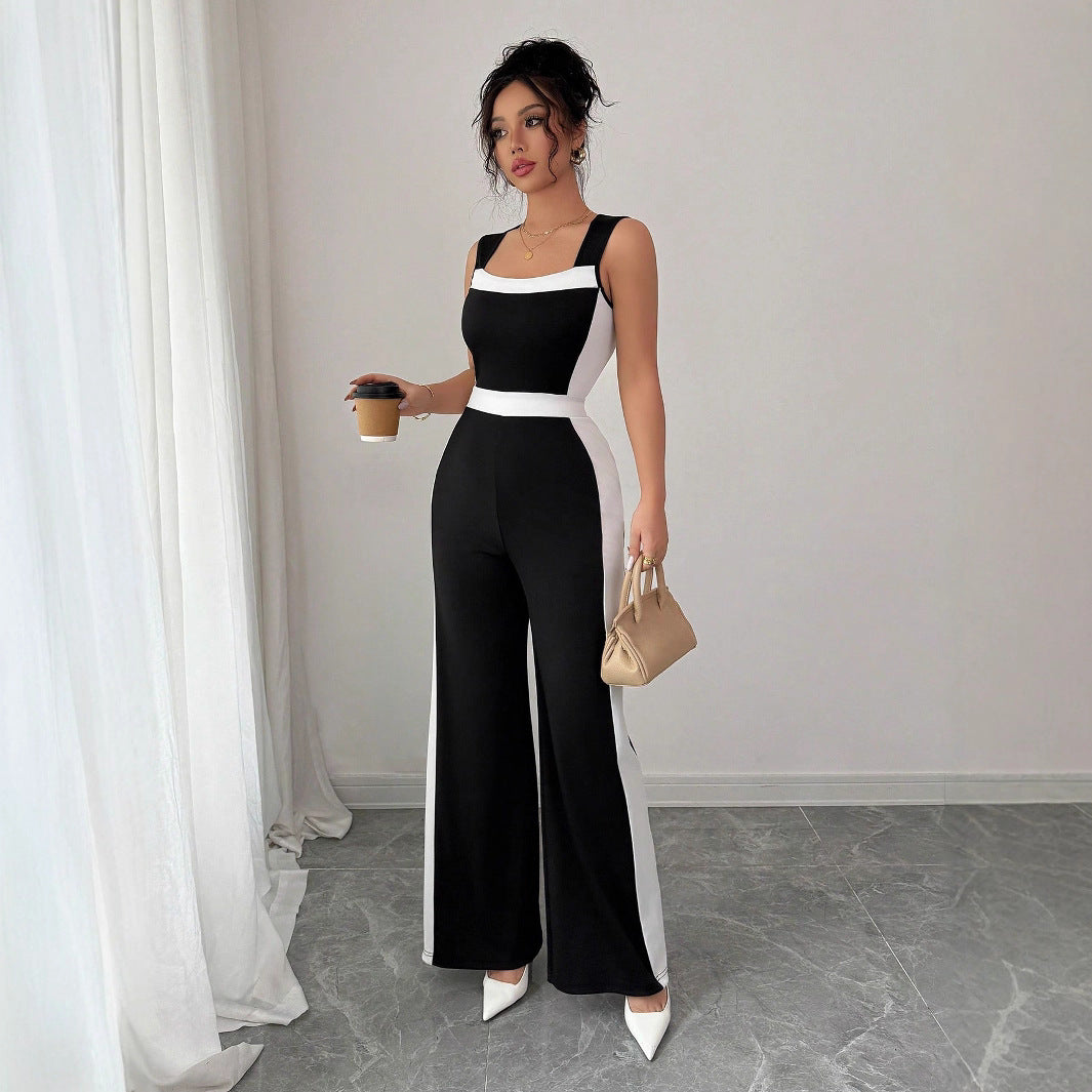 Women's Color-block Sleeveless Wide-leg Jumpsuit