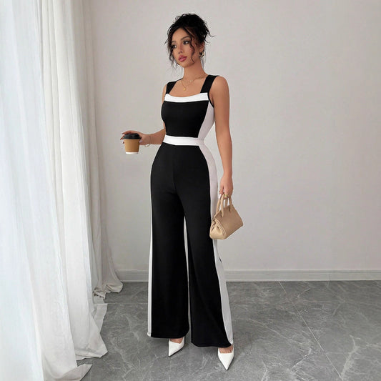 Women's Color-block Sleeveless Wide-leg Jumpsuit