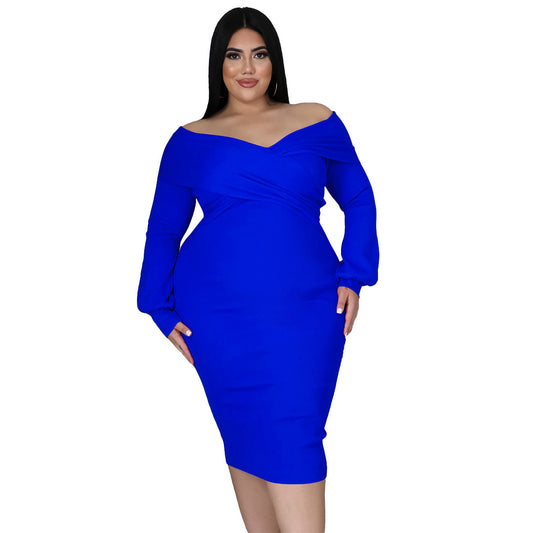 Women's Solid Color Plus-Size Solid-Colored Dress