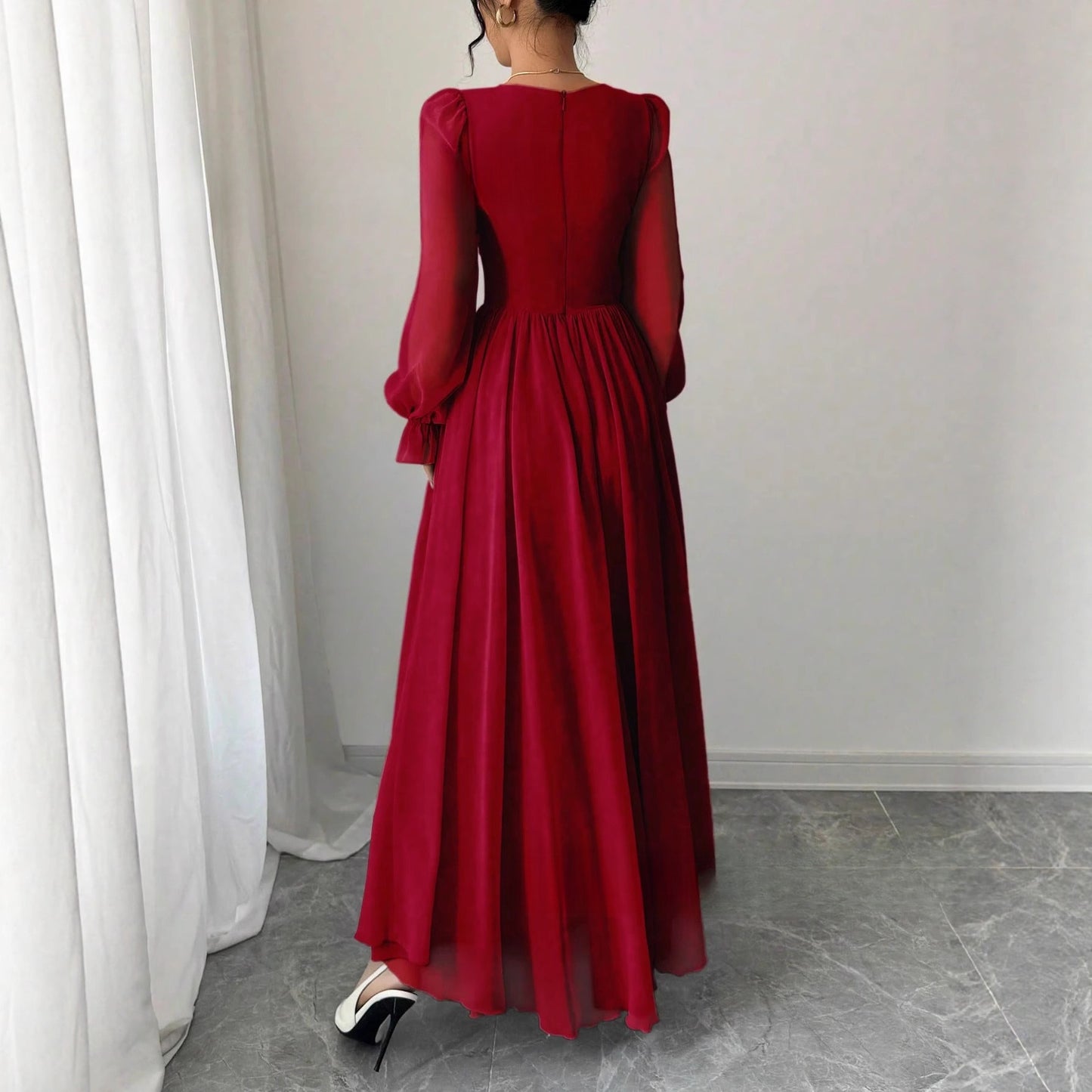 Fashionable Slim-fit Women's Solid Color Dress