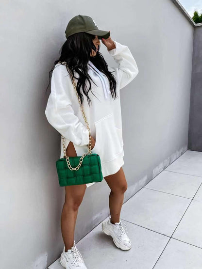 Women's Solid Color Hooded Mid-length Sweater