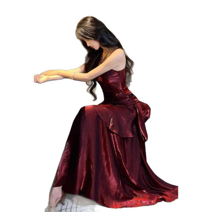 French-style Red Slip Dress