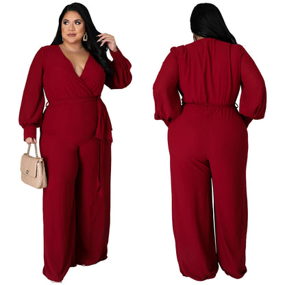 Relaxed-fit Straight-leg Solid-color Jumpsuit With Belt