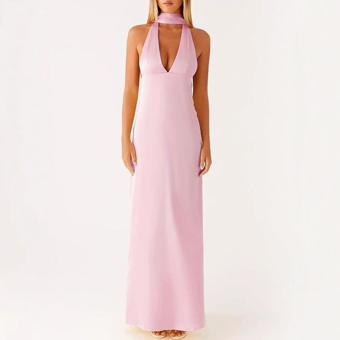 Womens Floral Halterneck Deep V-Neck Backless Bodycon Maxi Dress