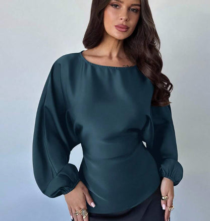 Casual Round Neck Lace-up Waist Shirt For Women