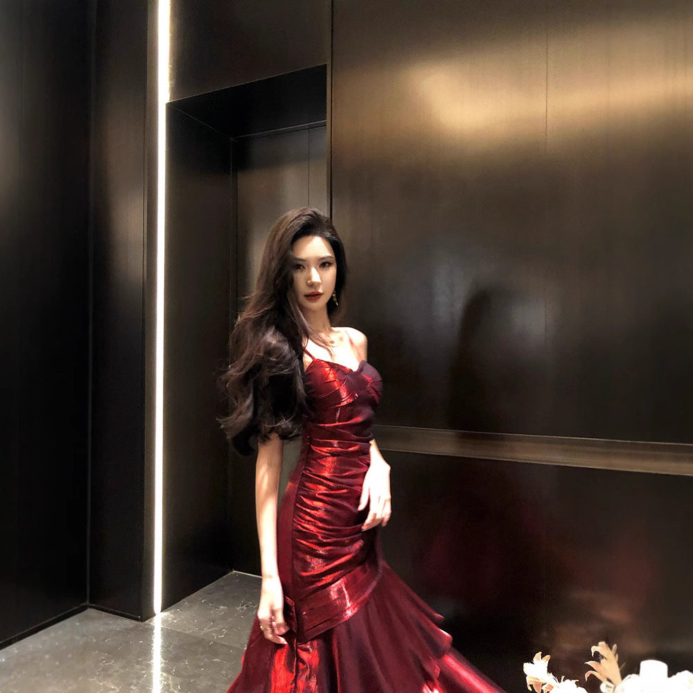 French-style Red Slip Dress