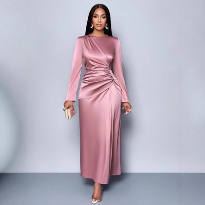 Womens Solid-Color Satin Fashionable And Elegant Dress
