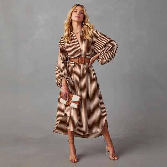 Women's Fashion Striped Elegant Long Sleeve Dress