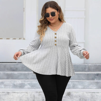 Plus Size Women's Doll Collar Shirt