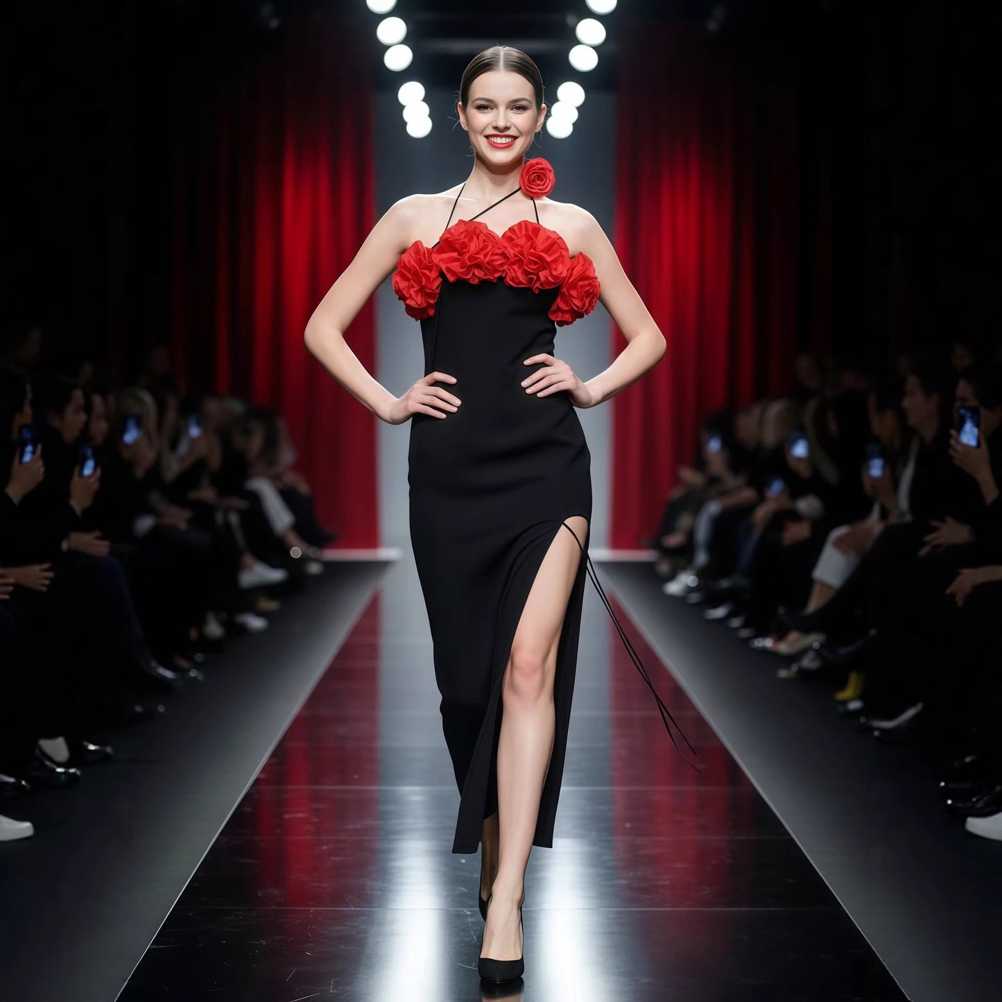 Womens 3D Floral High-Slit Sexy Bandage Dress