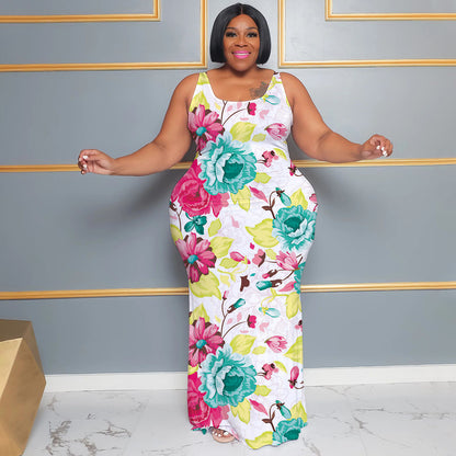 Plus-size Women's Summer Casual Long Sleeveless Digital-print Dress