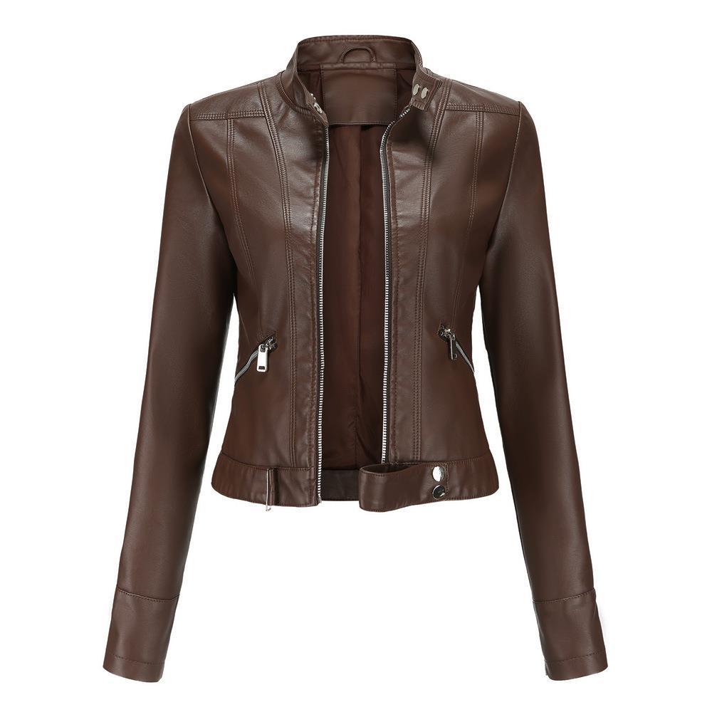 Short Leather Jacket Stand Collar Jacket Thin