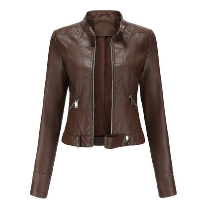 Short Leather Jacket Stand Collar Jacket Thin