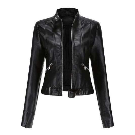 Short Leather Jacket Stand Collar Jacket Thin