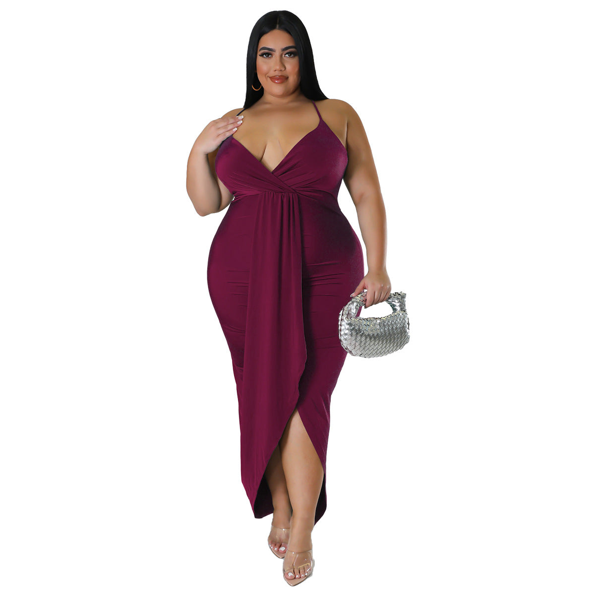 Adjustable-strap Sleeveless V-neck Stretch Dress