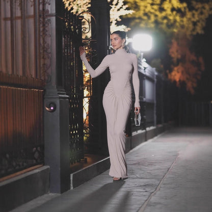 Turtleneck Long Sleeve Floorlength Dress