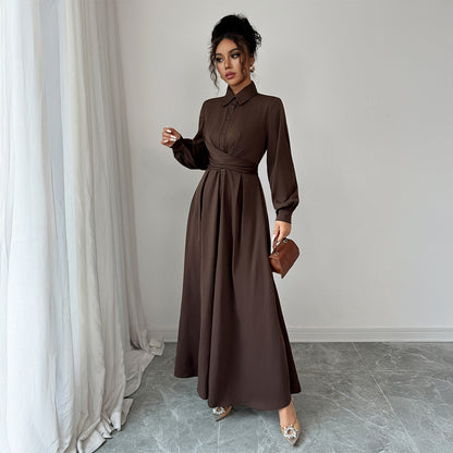 Women's Solid-Color Simple And Stylish Button-Down Long-Sleeve Dress