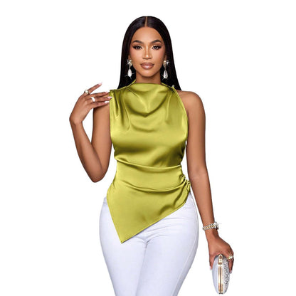 Satin Shirt Women's Asymmetric Color