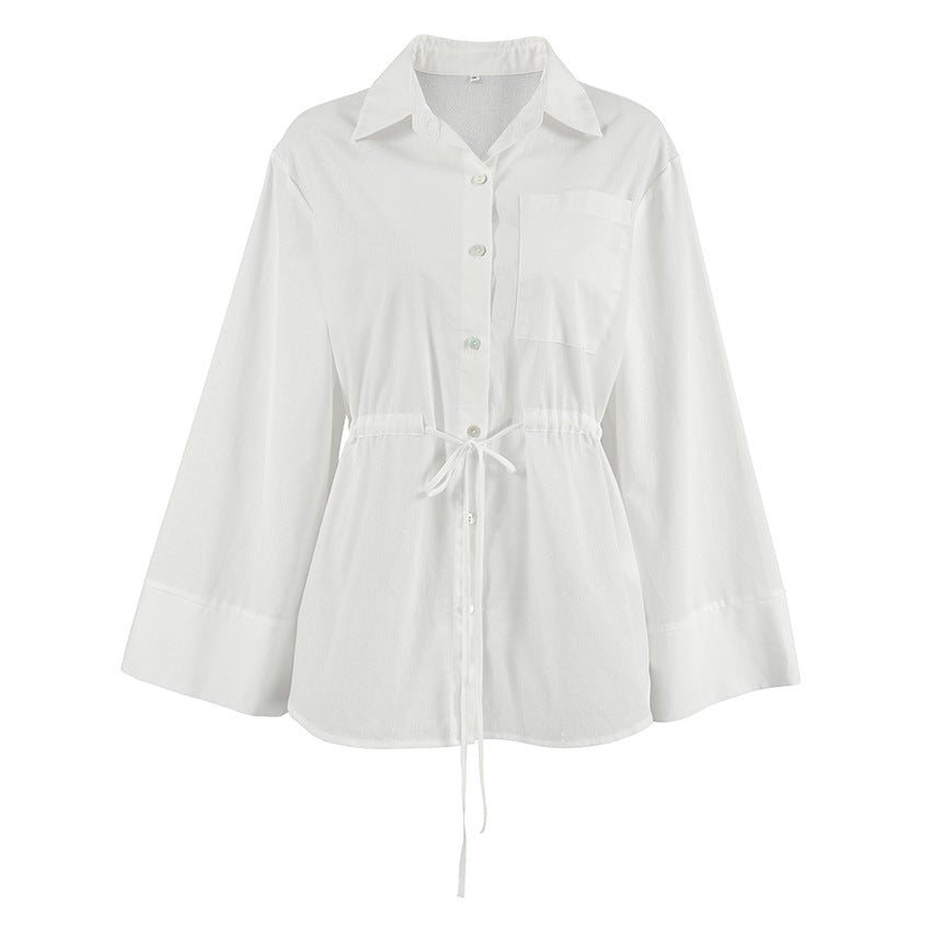 Women's Simple White Cotton And Linen Loose Lapels Shirt