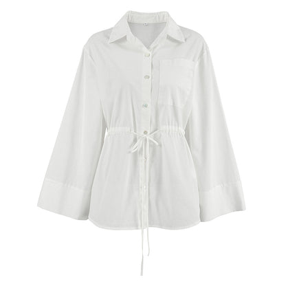 Women's Simple White Cotton And Linen Loose Lapels Shirt