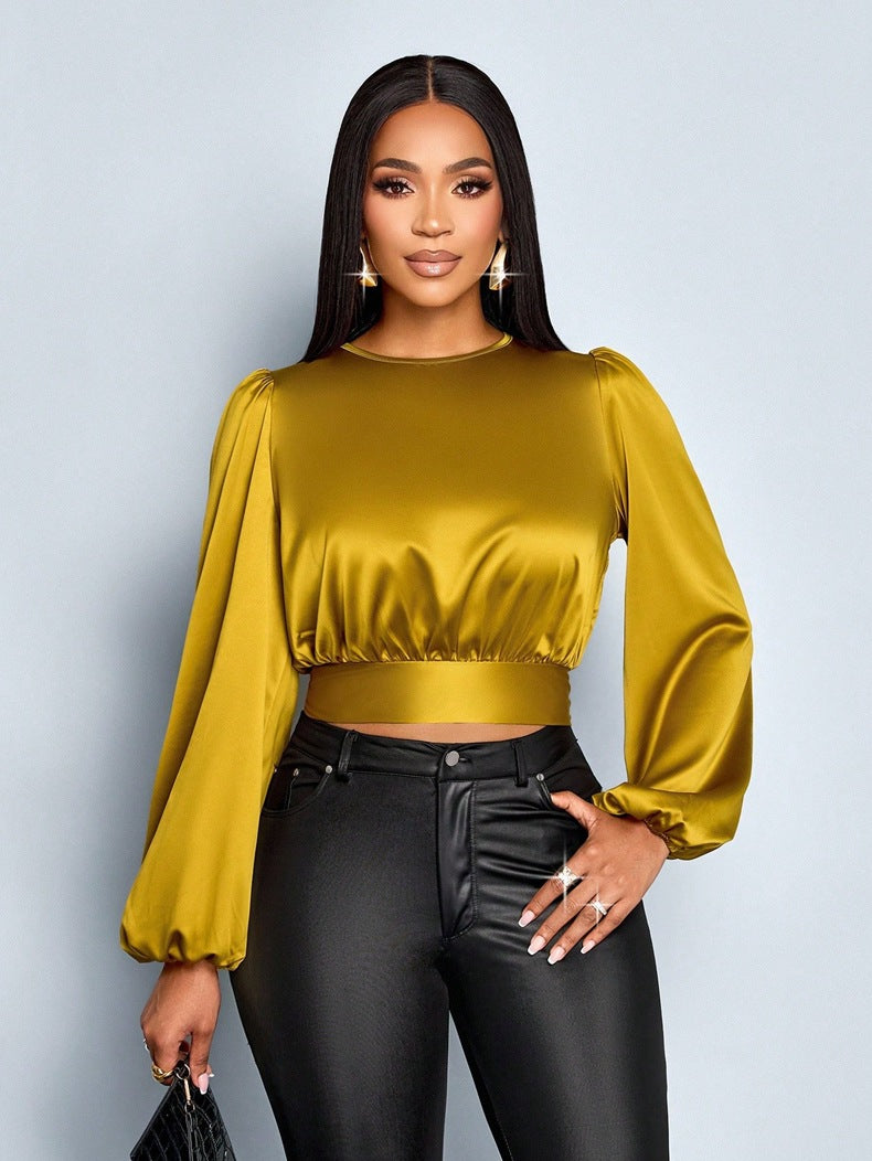 Satin Leopard Top Shirt Temperament Commute