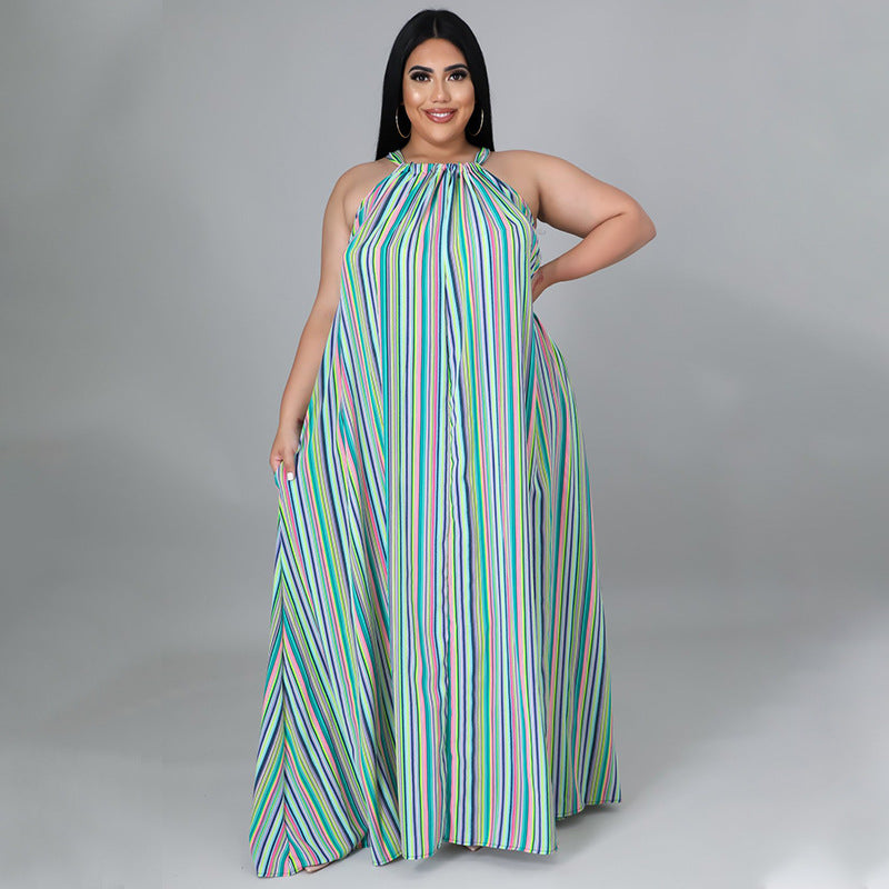 Women's Loose And Casual Plus-Size Striped Printed Dress
