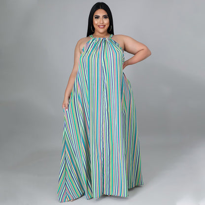 Women's Loose And Casual Plus-Size Striped Printed Dress