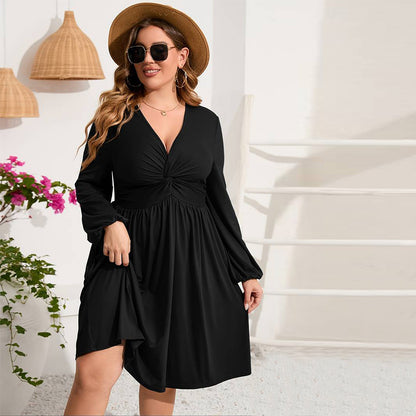 Plus Size Women's Elegant V-neck Dress