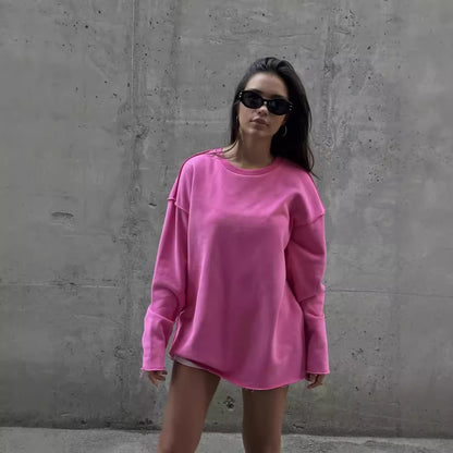 Casual Solid Color Round Neck Long Sleeve Sweatshirt