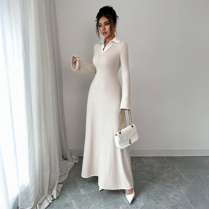 Simple And Stylish Solid Color Long Sleeve Dress For Women