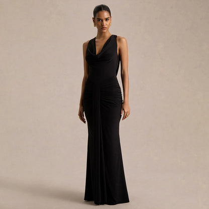 V-neck Figure-hugging Pleated Evening Gown